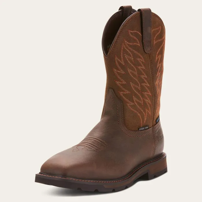 Groundbreaker Wide Square Toe Waterproof Steel Toe Work Boot Dark Brown Men Ariat Work Boots