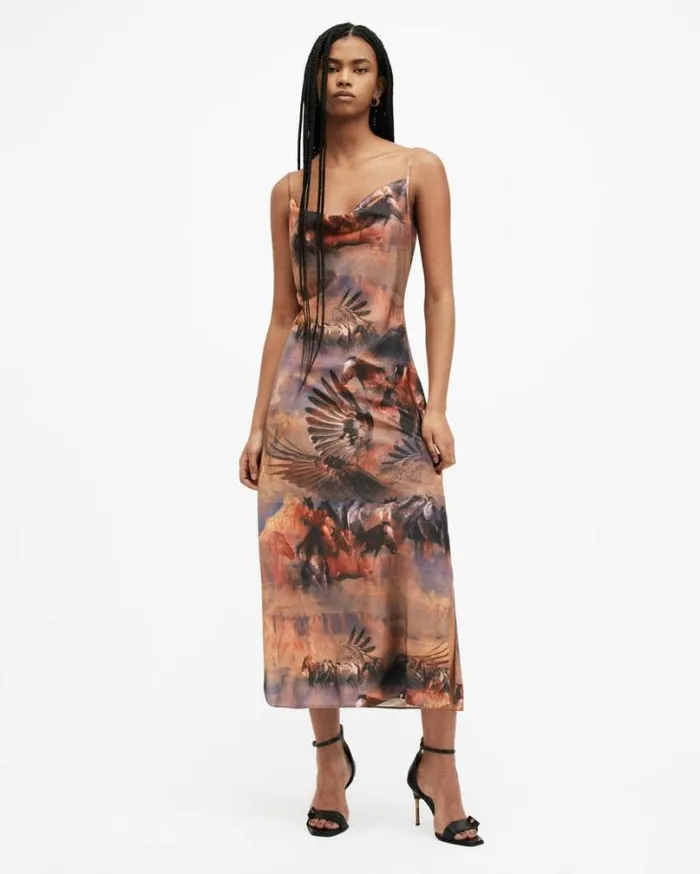 Hadley Colca Print Midi Slip Dress Canyon Purple Women AllSaints Dresses