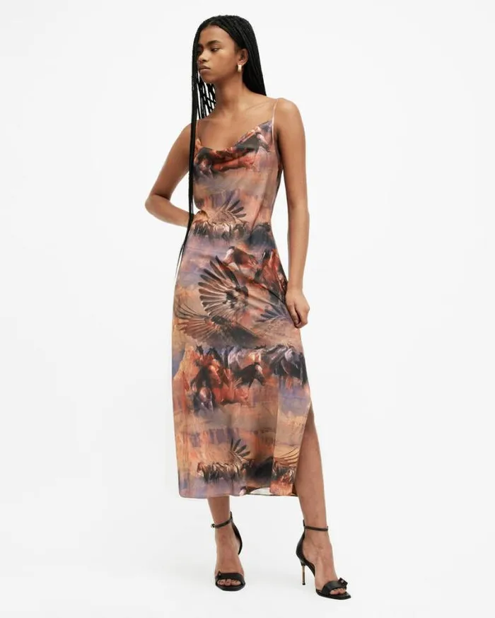 Hadley Colca Print Midi Slip Dress Canyon Purple Women AllSaints Dresses