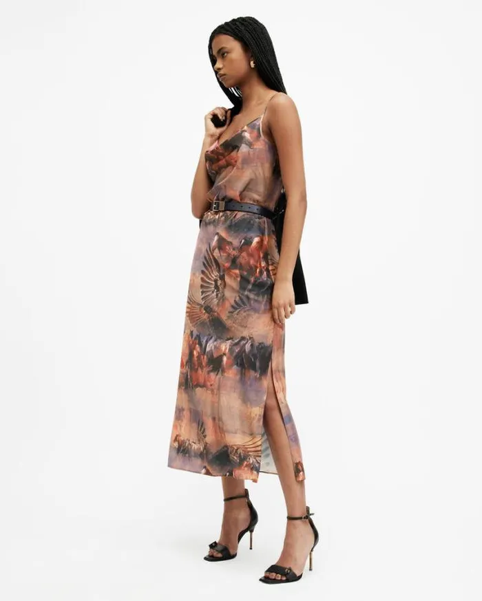 Hadley Colca Print Midi Slip Dress Canyon Purple Women AllSaints Dresses