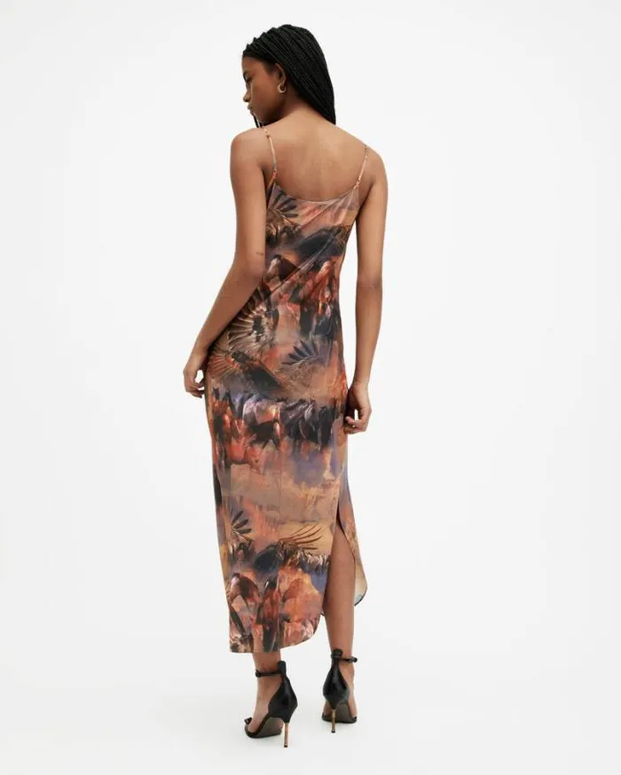 Hadley Colca Print Midi Slip Dress Canyon Purple Women AllSaints Dresses