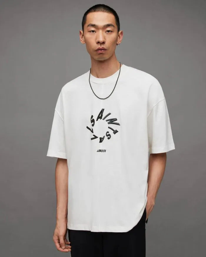 Halo Oversized Logo Crew Neck TShirt Chalk White Men AllSaints TShirts