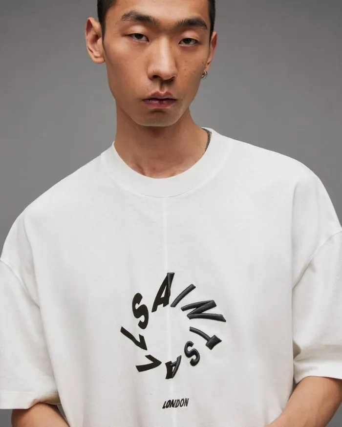 Halo Oversized Logo Crew Neck TShirt Chalk White Men AllSaints TShirts