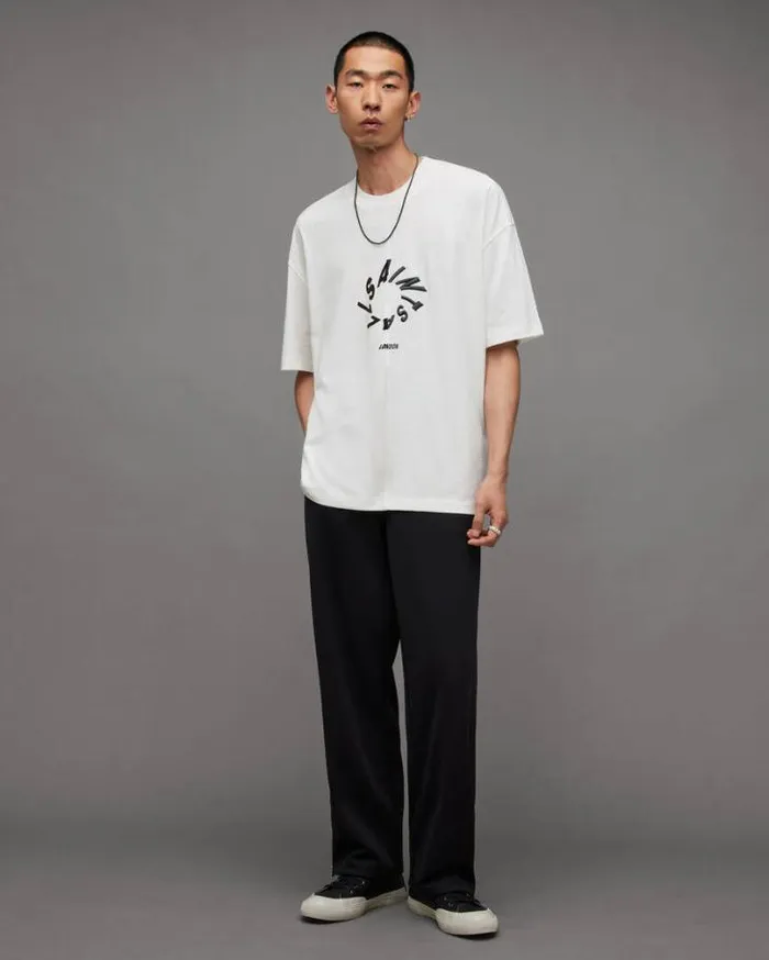 Halo Oversized Logo Crew Neck TShirt Chalk White Men AllSaints TShirts