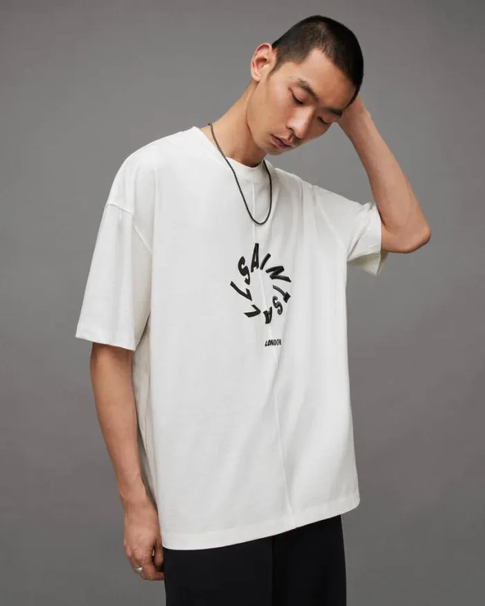 Halo Oversized Logo Crew Neck TShirt Chalk White Men AllSaints TShirts