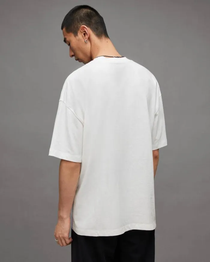 Halo Oversized Logo Crew Neck TShirt Chalk White Men AllSaints TShirts