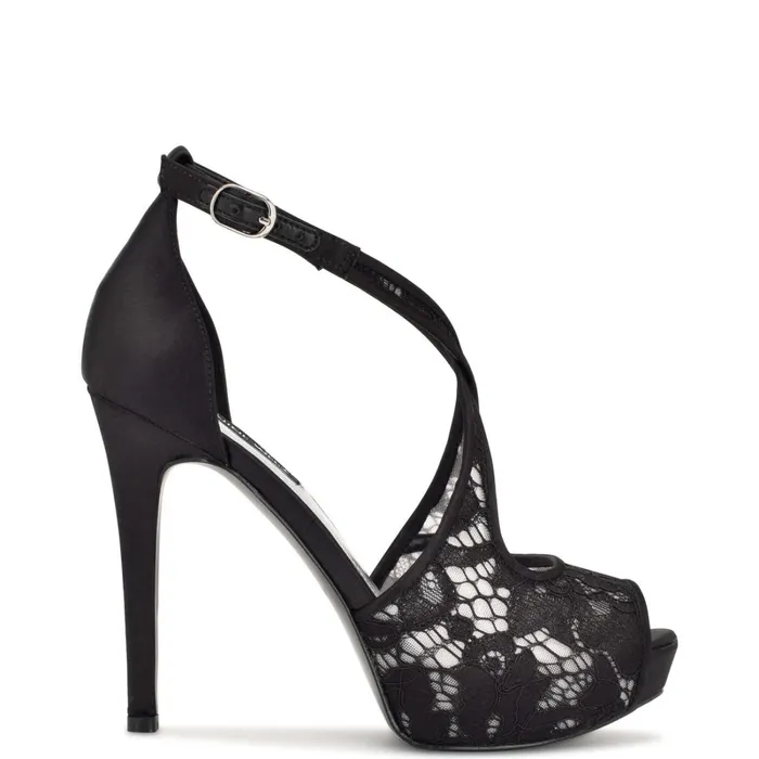 Hanya Peep Toe Platform Pumps Black Lace Women Nine West Pumps