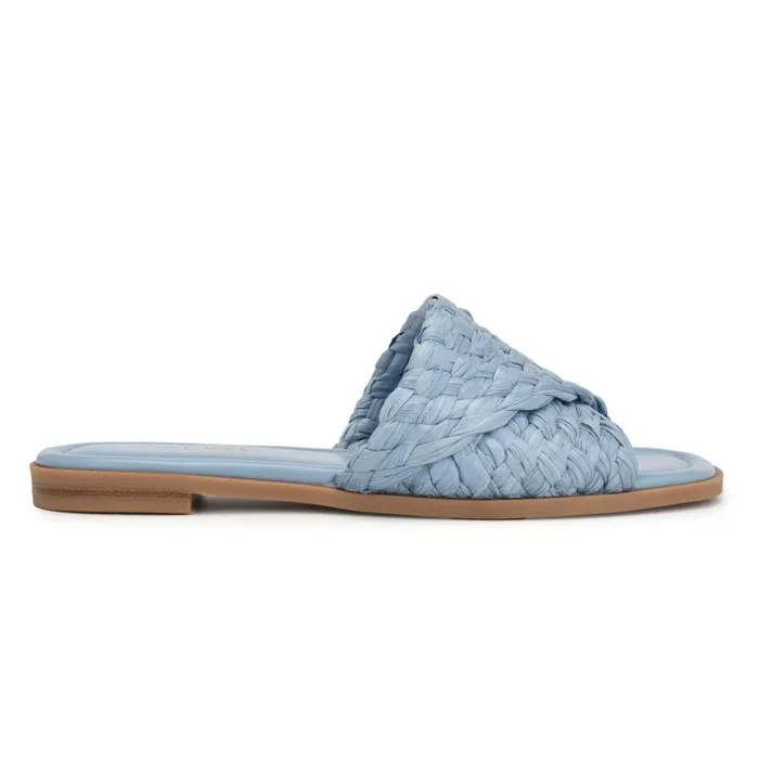 Havah Flat Slide Sandals Mist Blue Women Nine West Flats