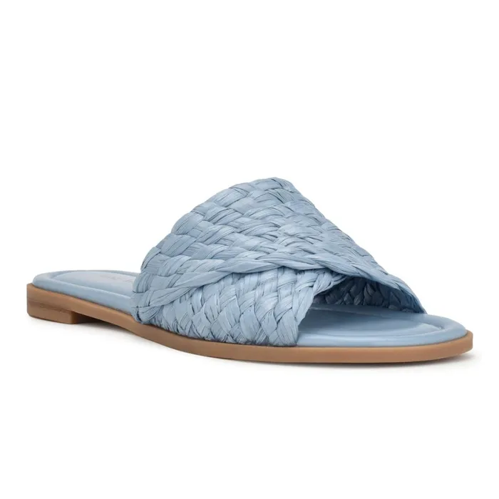 Havah Flat Slide Sandals Mist Blue Women Nine West Flats Havah Flat Slide Sandals Mist Blue Women Nine West Flats
