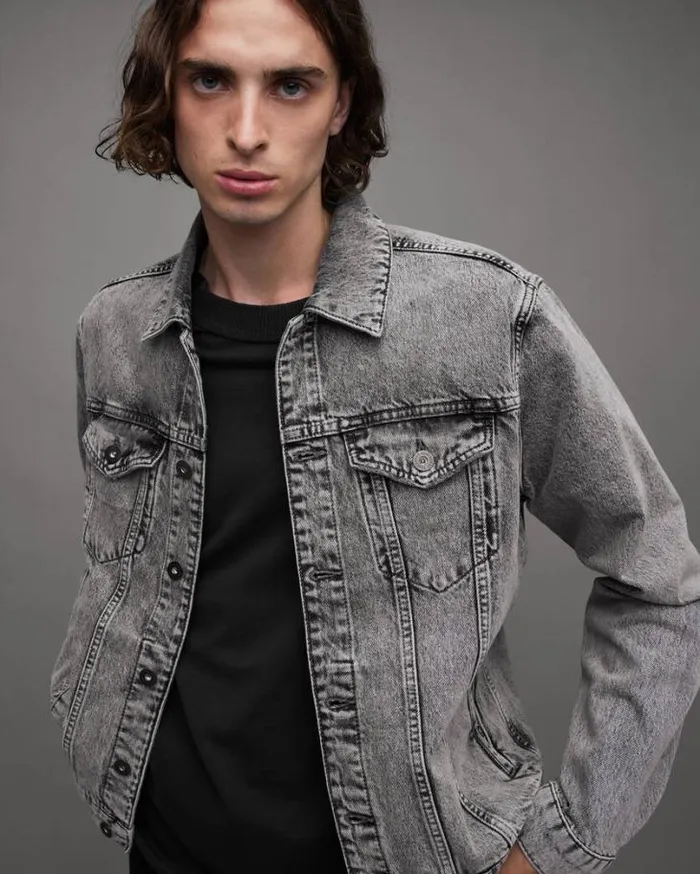 Hebden Denim Trucker Jacket Grey Men AllSaints Jackets and Coats