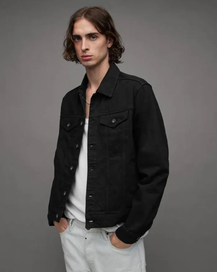 Hebden Denim Trucker Jacket Jet Black Men AllSaints Jackets and Coats