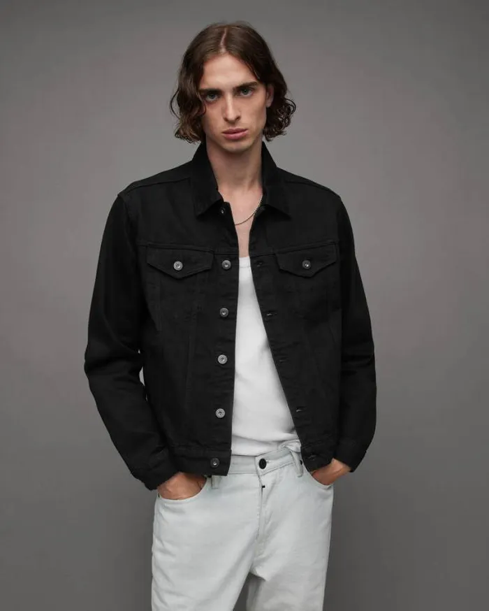 Hebden Denim Trucker Jacket Jet Black Men AllSaints Jackets and Coats