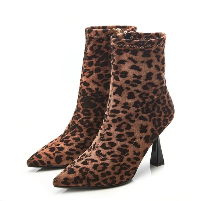 Heeled And Wedge Boots Women Moda In Pelle Evermore Leopard Textile