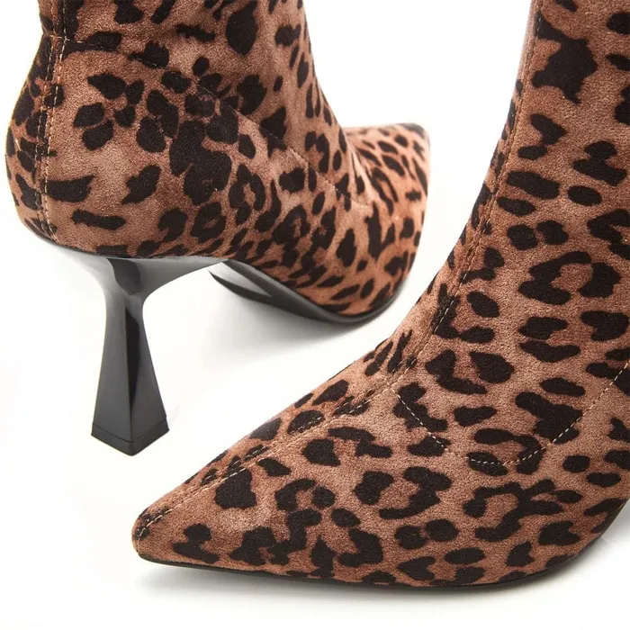 Heeled And Wedge Boots Women Moda In Pelle Evermore Leopard Textile