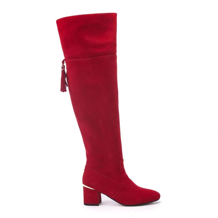 Heeled And Wedge Boots Women Moda In Pelle Retta Red Suede