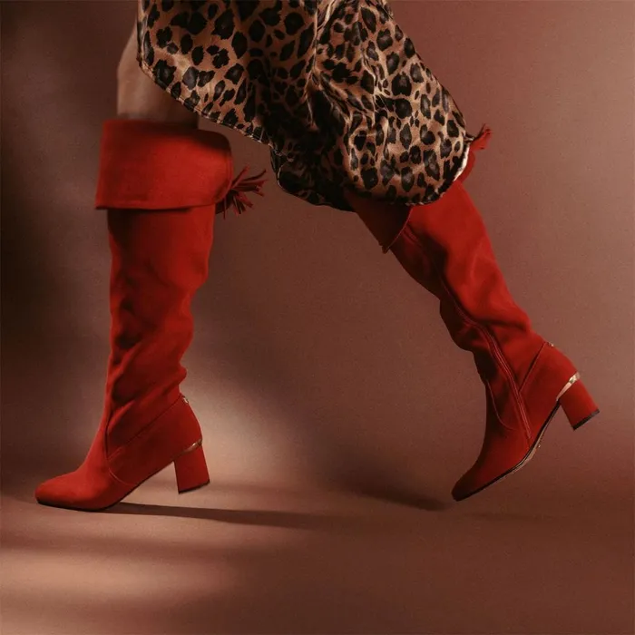 Heeled And Wedge Boots Women Moda In Pelle Retta Red Suede