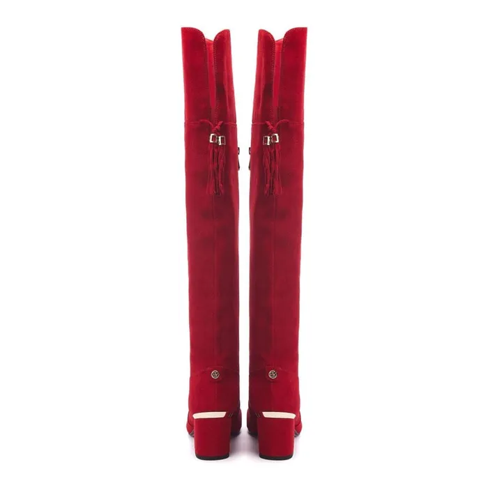 Heeled And Wedge Boots Women Moda In Pelle Retta Red Suede