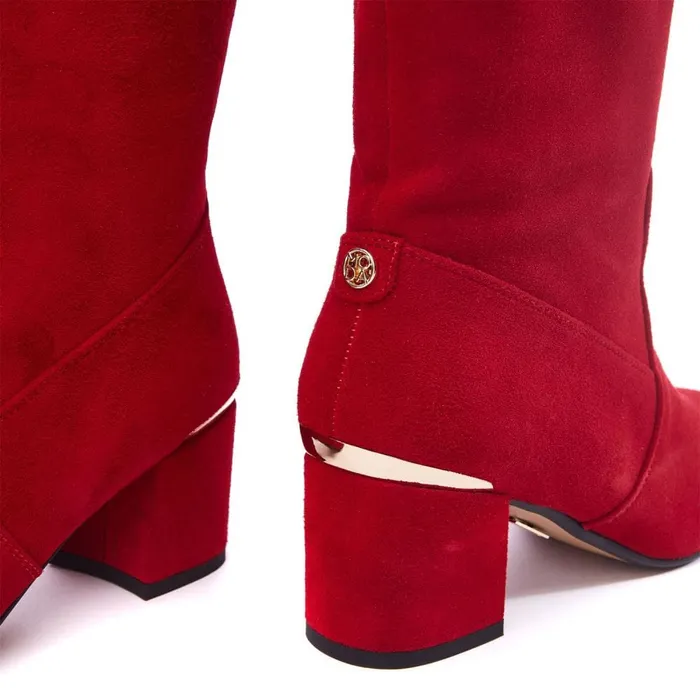 Heeled And Wedge Boots Women Moda In Pelle Retta Red Suede