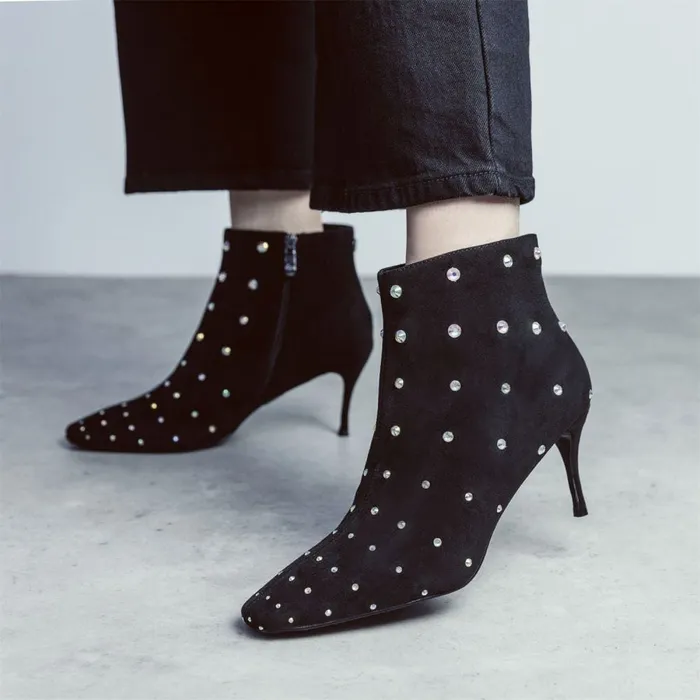 Heeled And Wedge Boots Women Moda In Pelle Wenoa Black Alcantara
