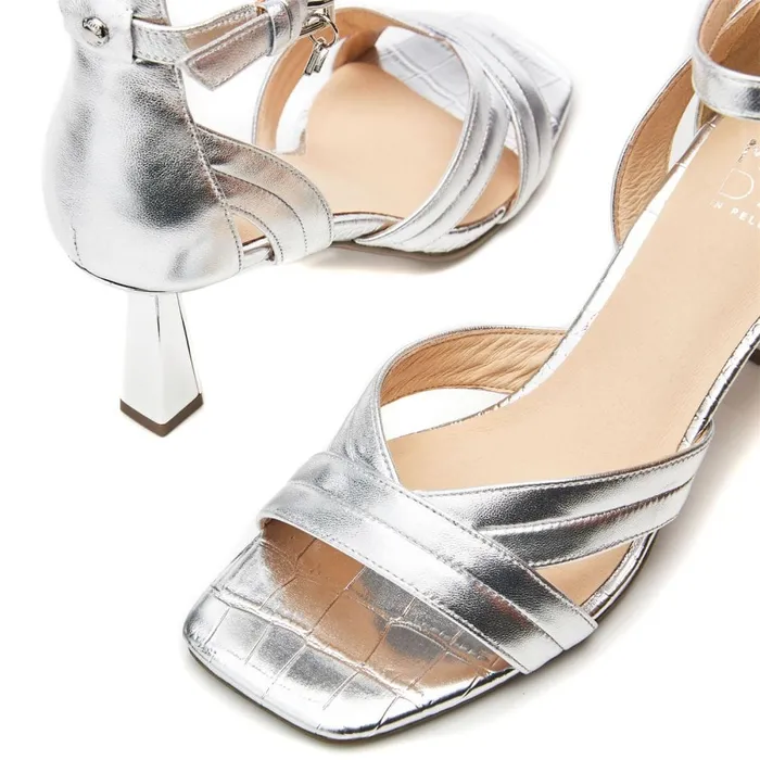 Heeled Sandals Women Moda In Pelle Livelia Silver Leather