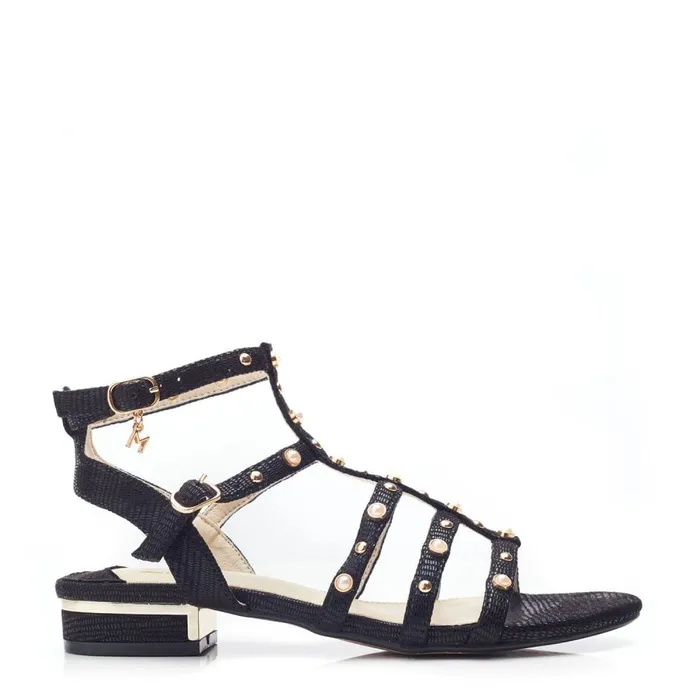 Heeled Sandals Women Moda In Pelle Olaino Black Lizard