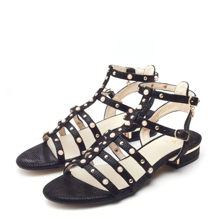 Heeled Sandals Women Moda In Pelle Olaino Black Lizard Heeled Sandals Women Moda In Pelle Olaino Black Lizard