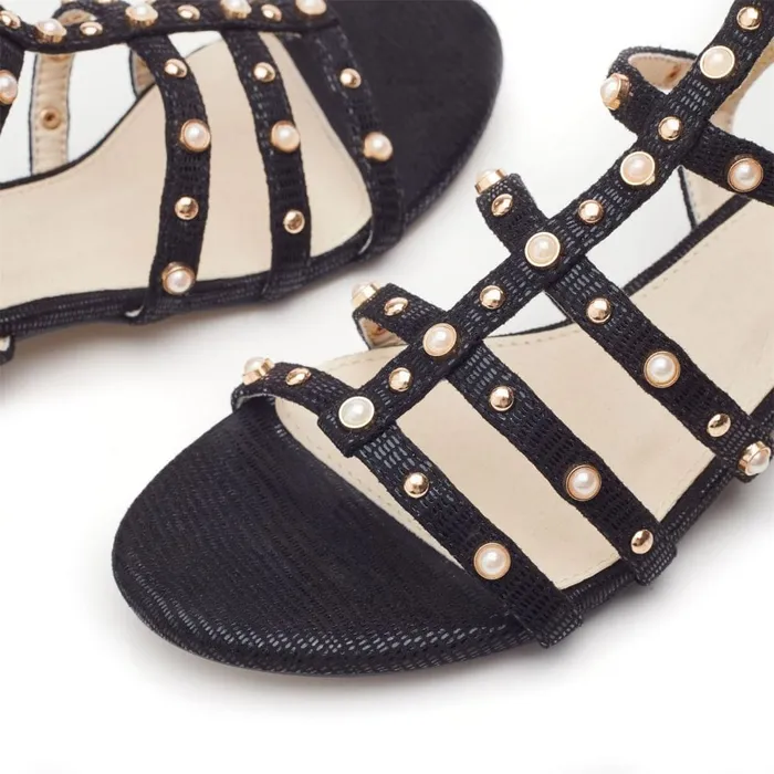 Heeled Sandals Women Moda In Pelle Olaino Black Lizard Heeled Sandals Women Moda In Pelle Olaino Black Lizard
