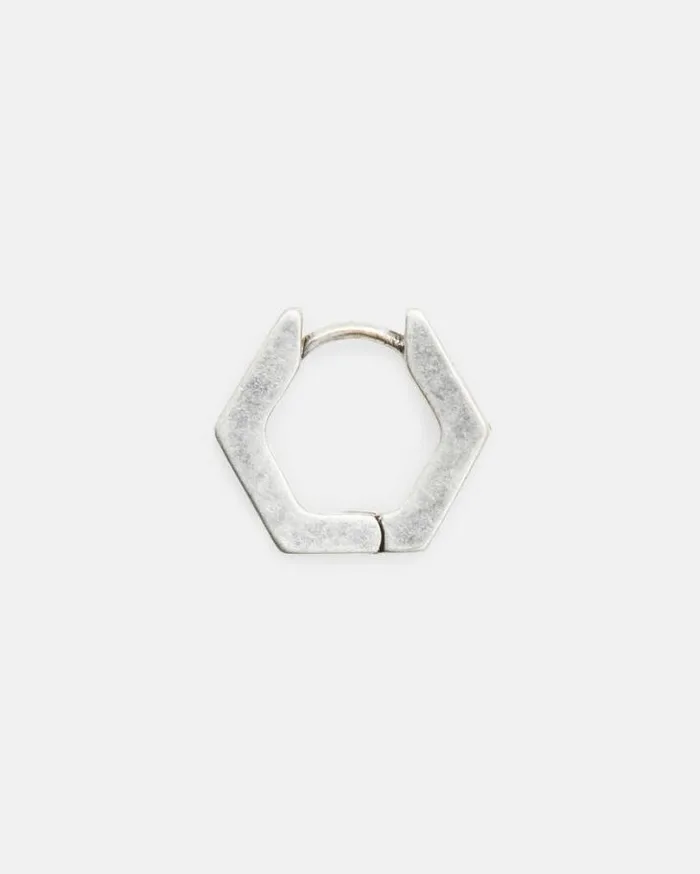 Hex Sterling Silver Bolt Hoop Earring Warm Silver Men AllSaints Jewelry