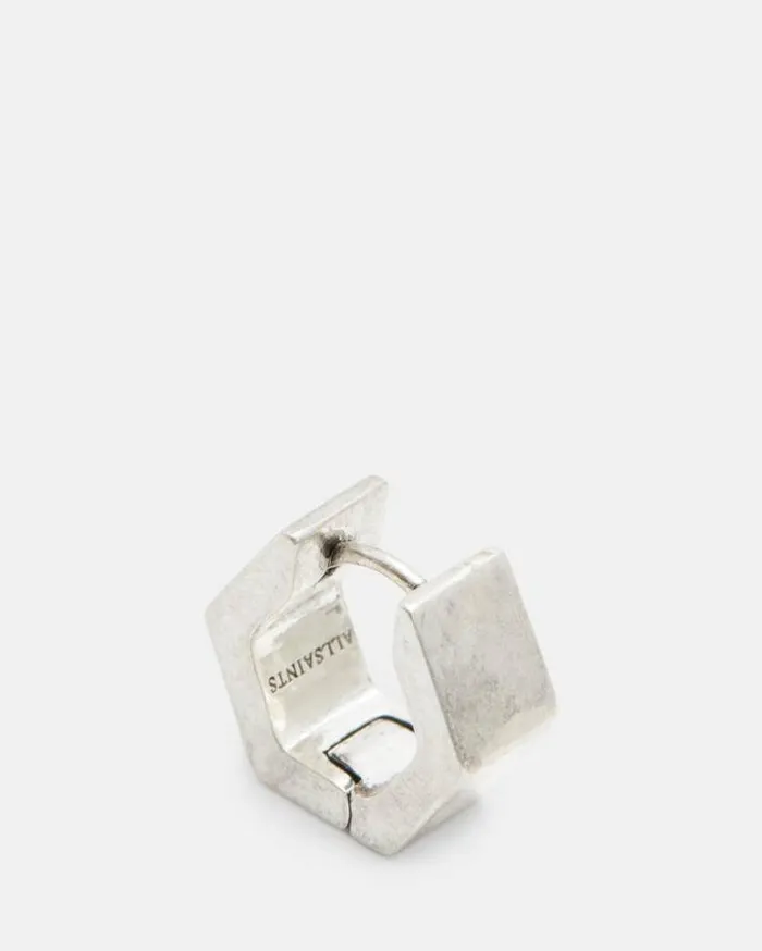 Hex Sterling Silver Bolt Hoop Earring Warm Silver Men AllSaints Jewelry