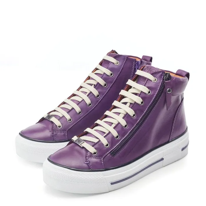 HighTop Trainers Women Moda In Pelle Annaken Purple Leather