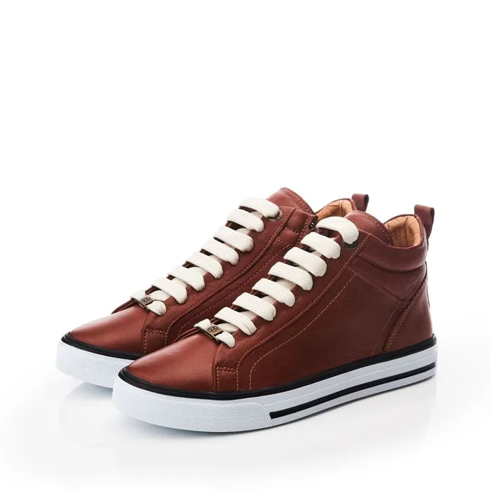 HighTop Trainers Women Moda In Pelle Blaize Tan Leather