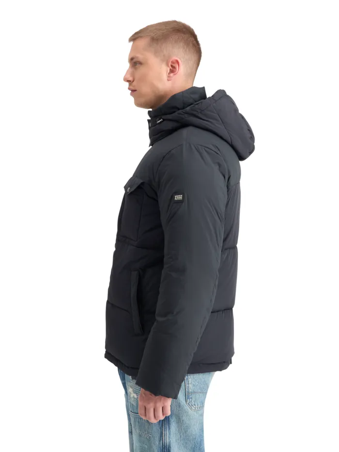 HOODED PUFFER JACKET Black Men Scotch and Soda Jackets and Coats