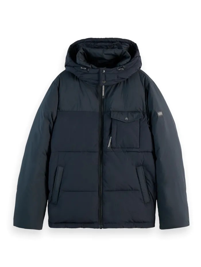 HOODED PUFFER JACKET Black Men Scotch and Soda Jackets and Coats