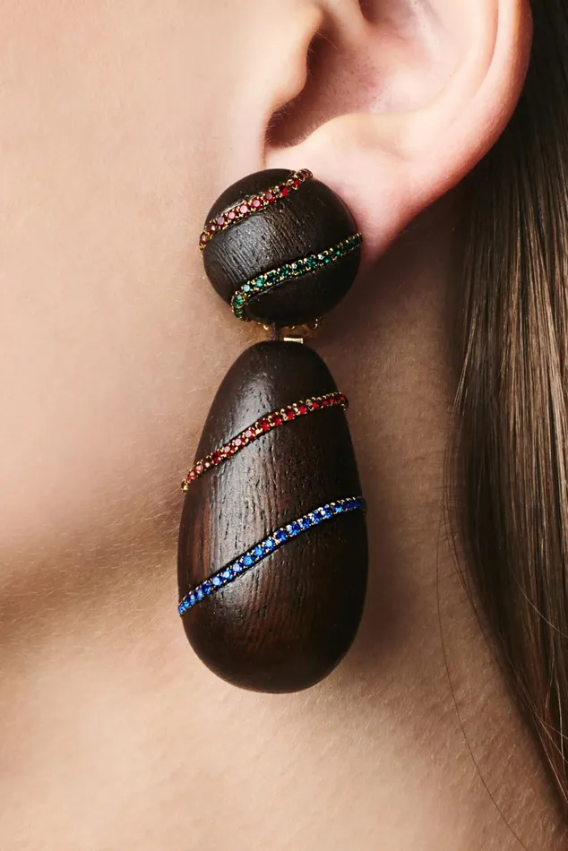 Hudson Earrings 8211 Wood Crystals Women Sachin and Babi Earrings