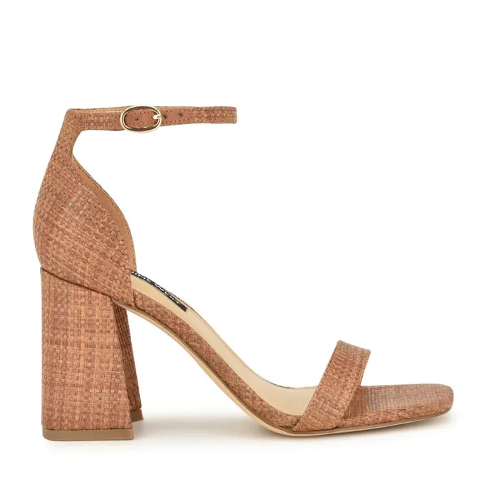 Ilea Ankle Strap Sandals Brown Raffia Women Nine West Heeled