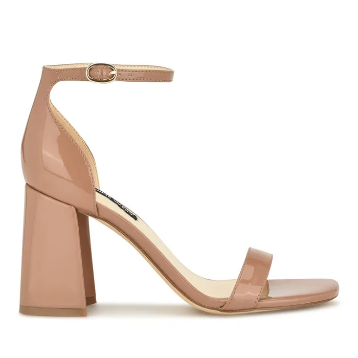 Ilea Ankle Strap Sandals Medium Natural Patent Women Nine West Mid Heels