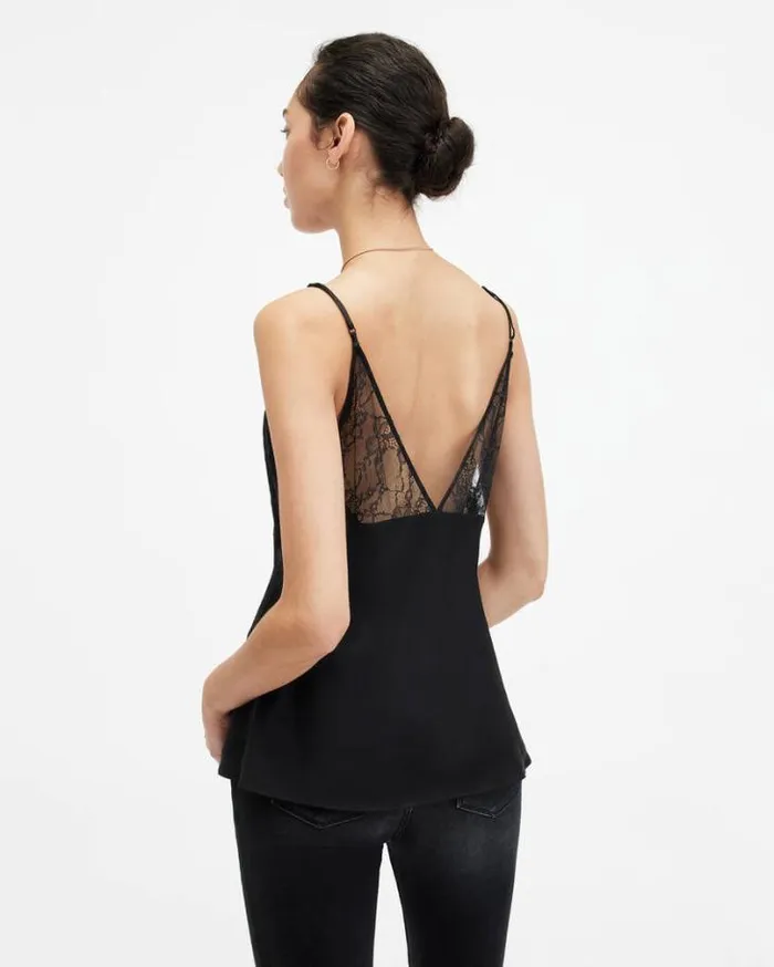 Immy Lace Panelled VNeck Cami Top Black Women AllSaints Tops and Shirts
