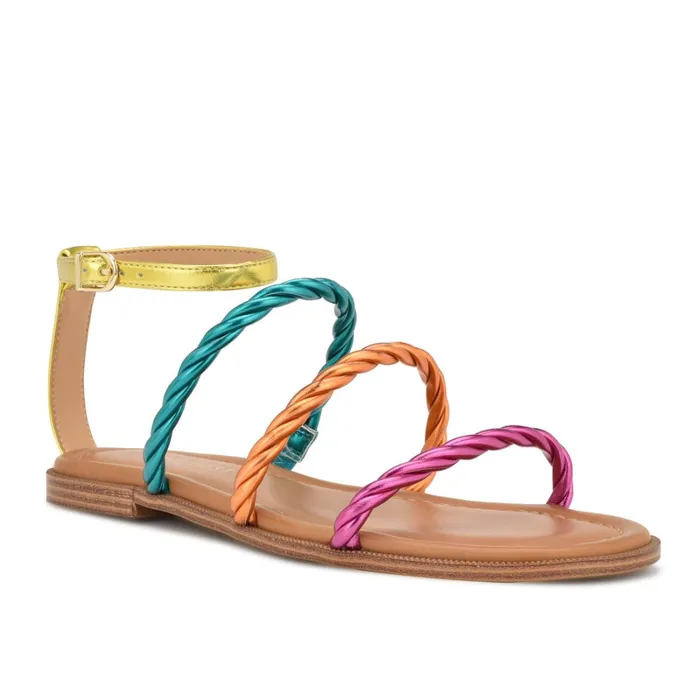 Ipster Ankle Strap Flat Sandals Pink Orange Multi Metallic Women Nine West Low Heel Ipster Ankle Strap Flat Sandals Pink Orange Multi Metallic Women Nine West Low Heel