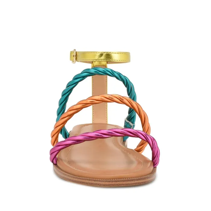 Ipster Ankle Strap Flat Sandals Pink Orange Multi Metallic Women Nine West Low Heel Ipster Ankle Strap Flat Sandals Pink Orange Multi Metallic Women Nine West Low Heel