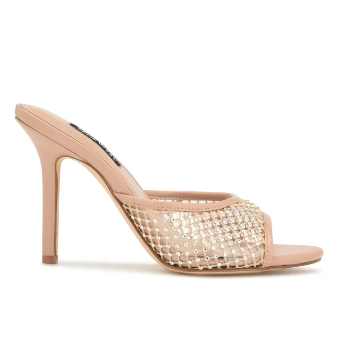 Iriep Heeled Slide Sandals Light Natural Mesh Women Nine West Dress