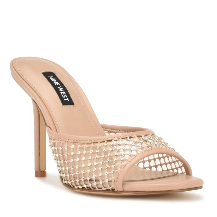Iriep Heeled Slide Sandals Light Natural Mesh Women Nine West Dress Iriep Heeled Slide Sandals Light Natural Mesh Women Nine West Dress