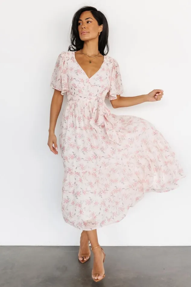 Iris Midi Dress Blush Floral Women Baltic Born Midi Dresses Iris Midi Dress Blush Floral Women Baltic Born Midi Dresses
