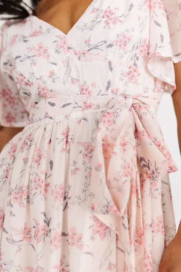 Iris Midi Dress Blush Floral Women Baltic Born Midi Dresses Iris Midi Dress Blush Floral Women Baltic Born Midi Dresses