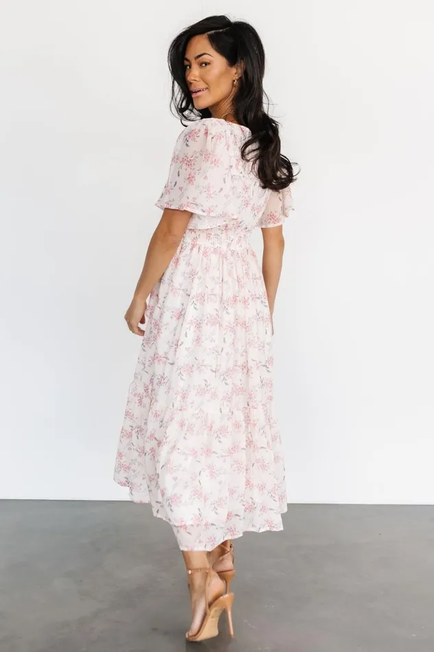 Iris Midi Dress Blush Floral Women Baltic Born Midi Dresses Iris Midi Dress Blush Floral Women Baltic Born Midi Dresses
