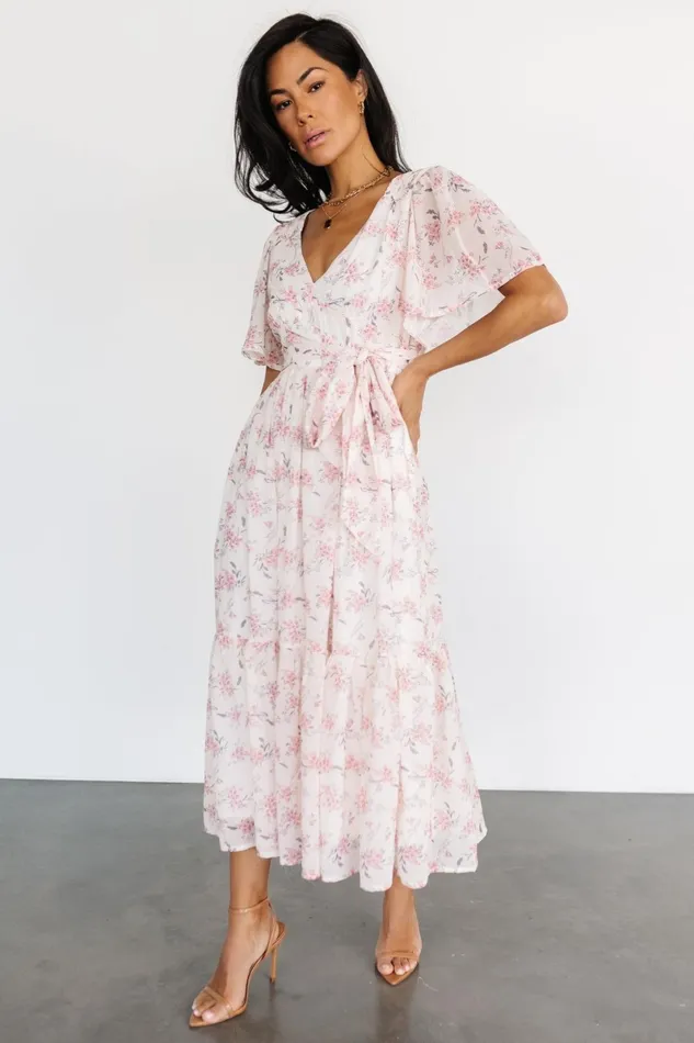 Iris Midi Dress Blush Floral Women Baltic Born Midi Dresses Iris Midi Dress Blush Floral Women Baltic Born Midi Dresses