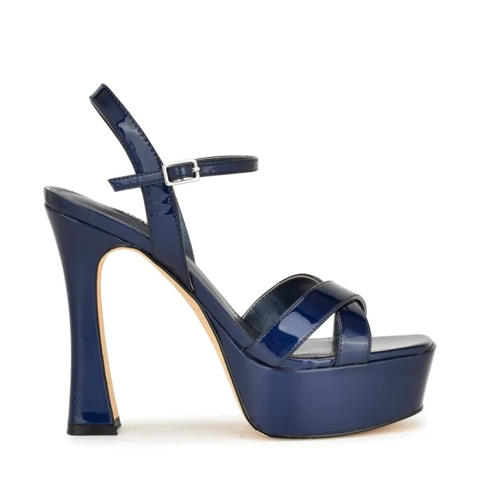 Iriv Platform Sandals Blue Patent Women Nine West Platforms