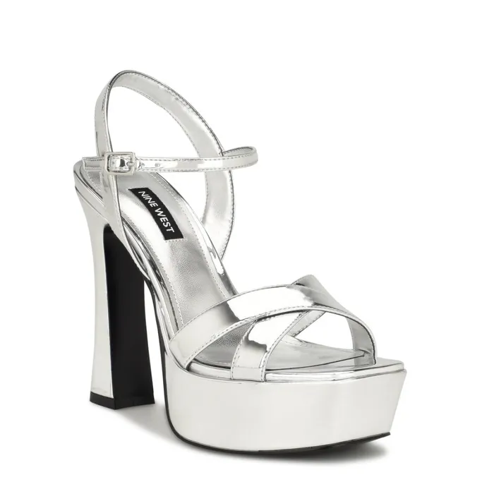 Iriv Platform Sandals Silver Women Nine West High Heels