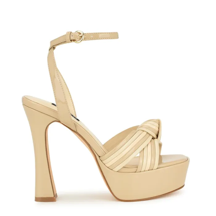 Irna Platform Ankle Strap Knotted Sandals Light Natural Patent Women Nine West Platforms