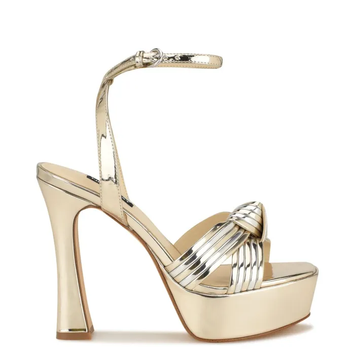 Irna Platform Ankle Strap Knotted Sandals Platino Women Nine West Platforms