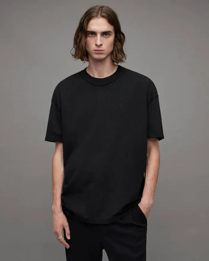 Isac Oversized Crew Neck TShirt Jet Black Men AllSaints TShirts